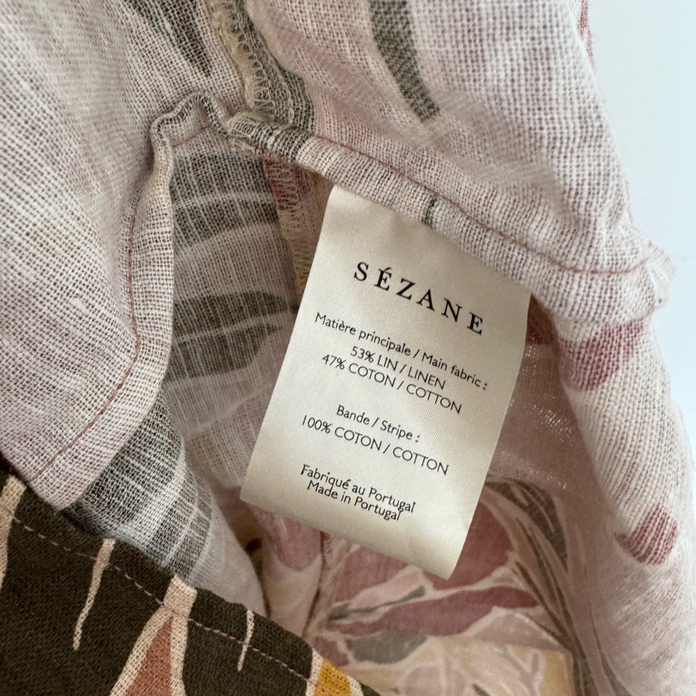 Sezane Fily Vicky Leaves Print linen blend Cotton ruffles mini Dress size 36 /4 - Picture 5 of 6